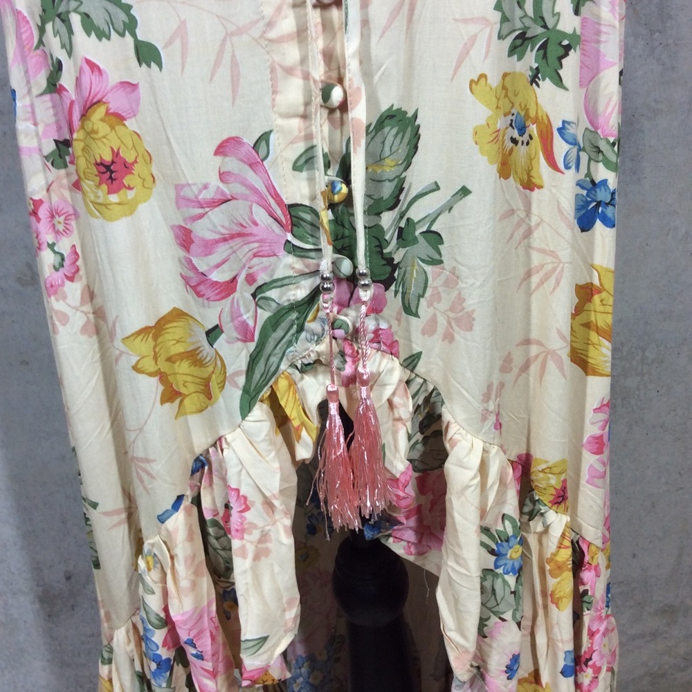 🌸 BOHEMIAN DRESS FLORAL MAXI HILO SWALLOWTAIL BOHO CHIC RUFFLE LONG BUTTON DOWN - Picture 13 of 16